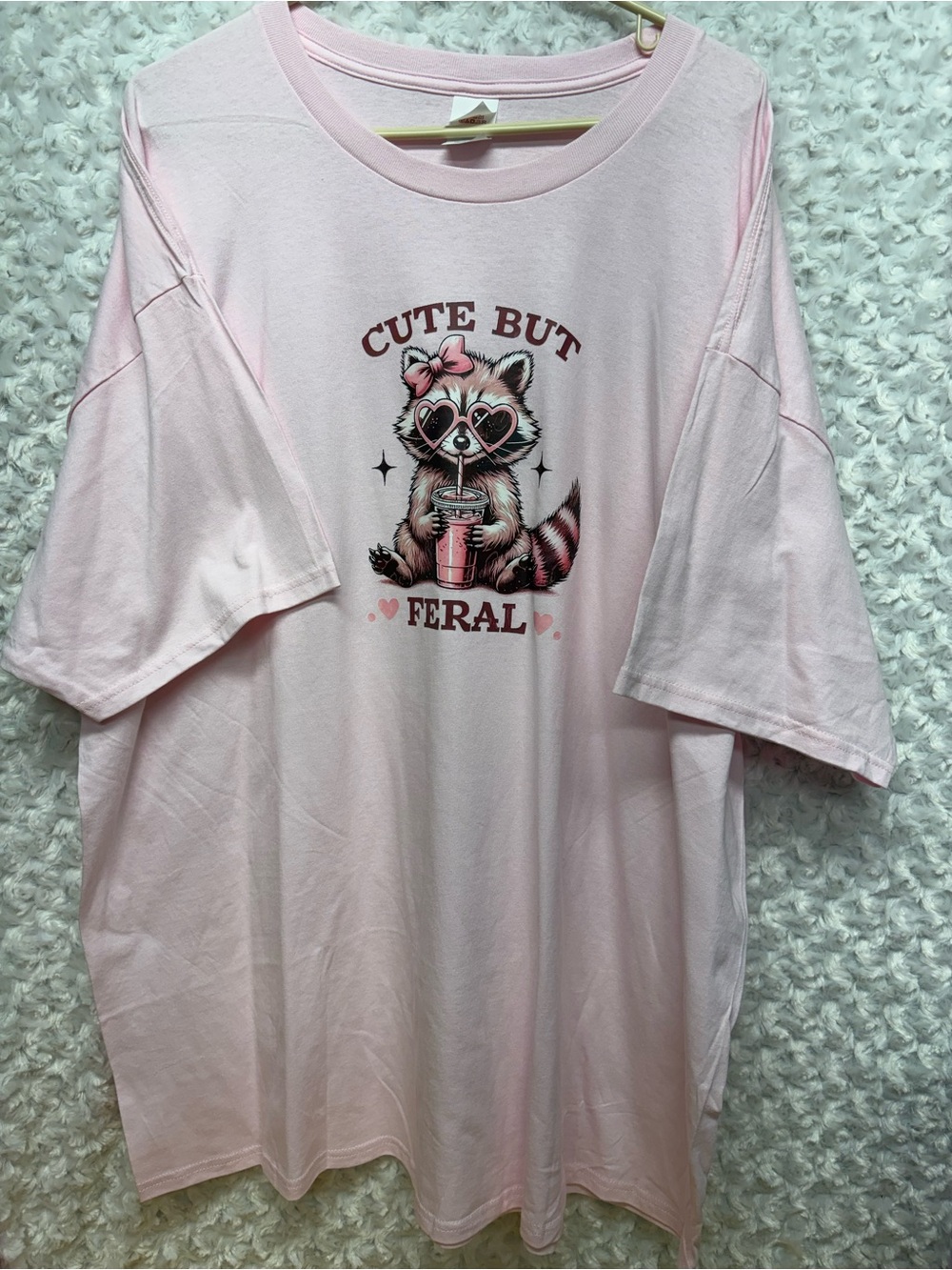Pink Cute But Feral Raccoon Graphic Tee - Hanes 3x